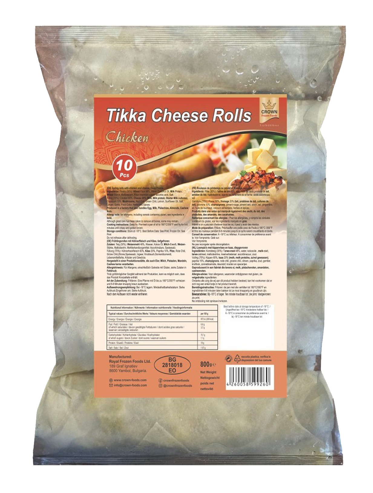 CROWN CHICKEN CHEESE ROLL 12X12 - 750G