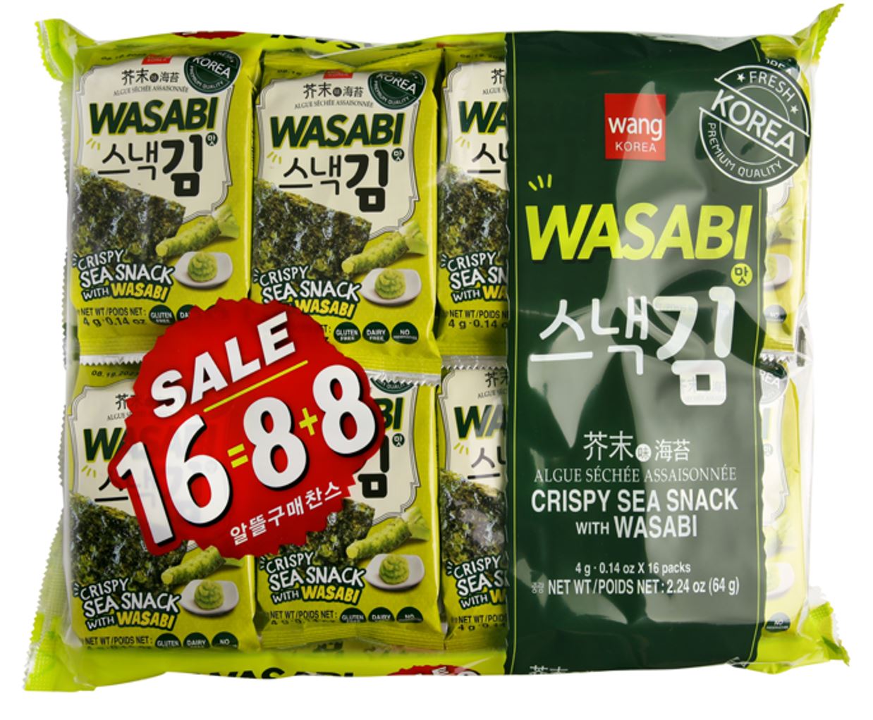 KR WANG  SEAWEED SNACK WASABI 6X(16X4G)