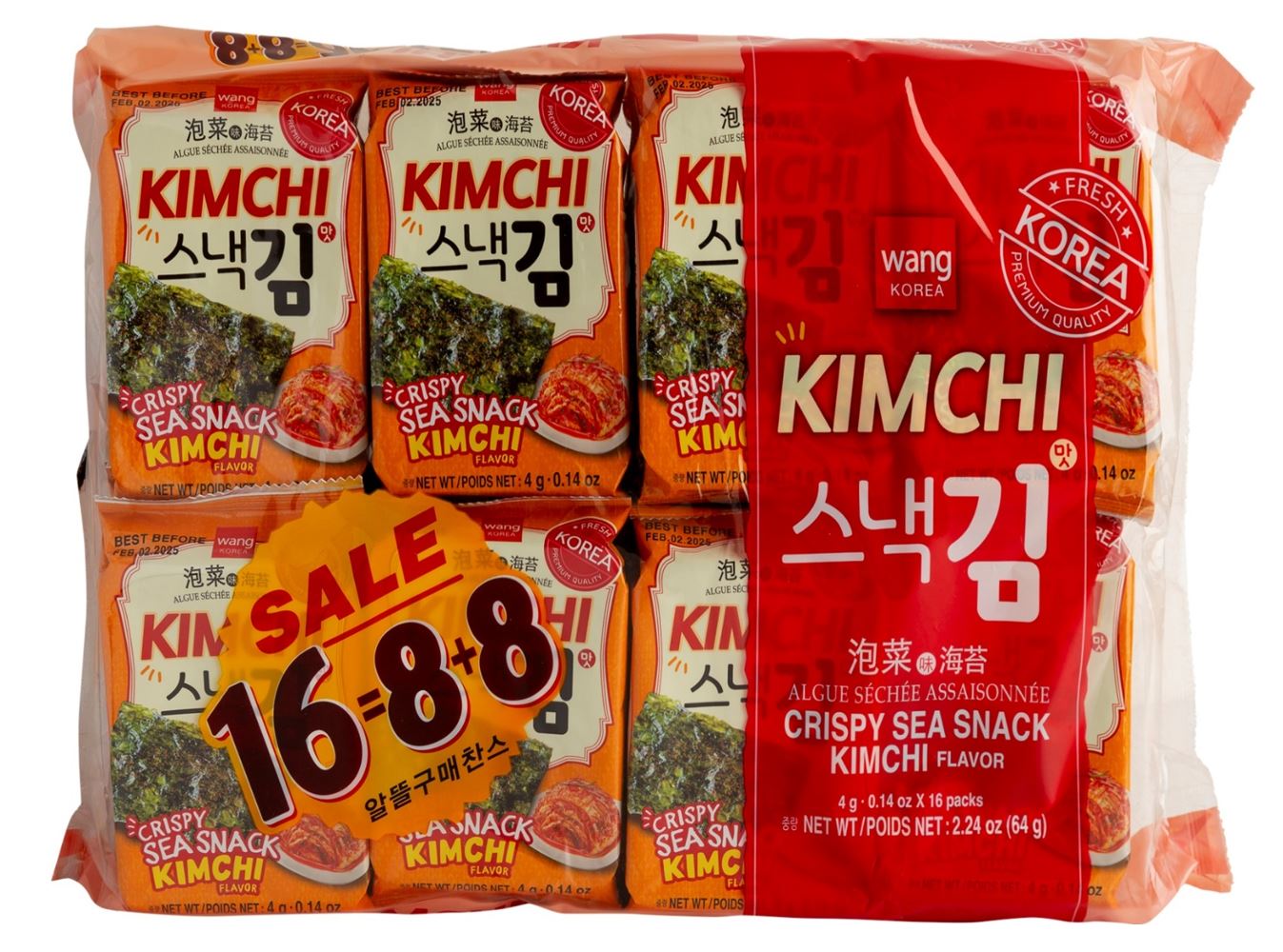 KR WANG  SEAWEED SNACK KIMCHI 6X(16X4G)