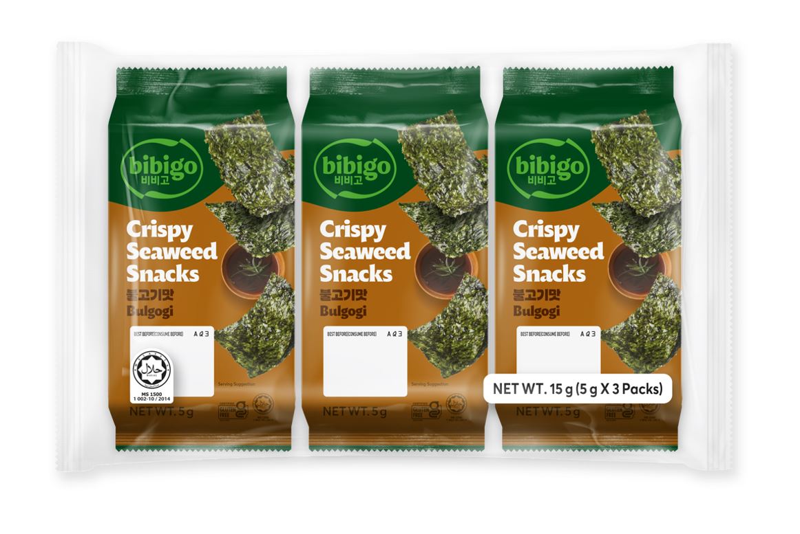 KR BIBIGO SEAWEED SNACK BBQ 12X(3X5G)
